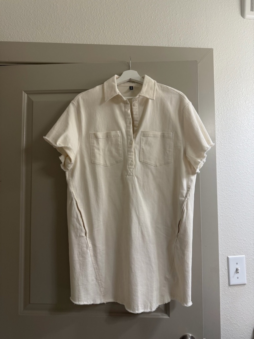 H&M Cream Mini Collared Denim Dress